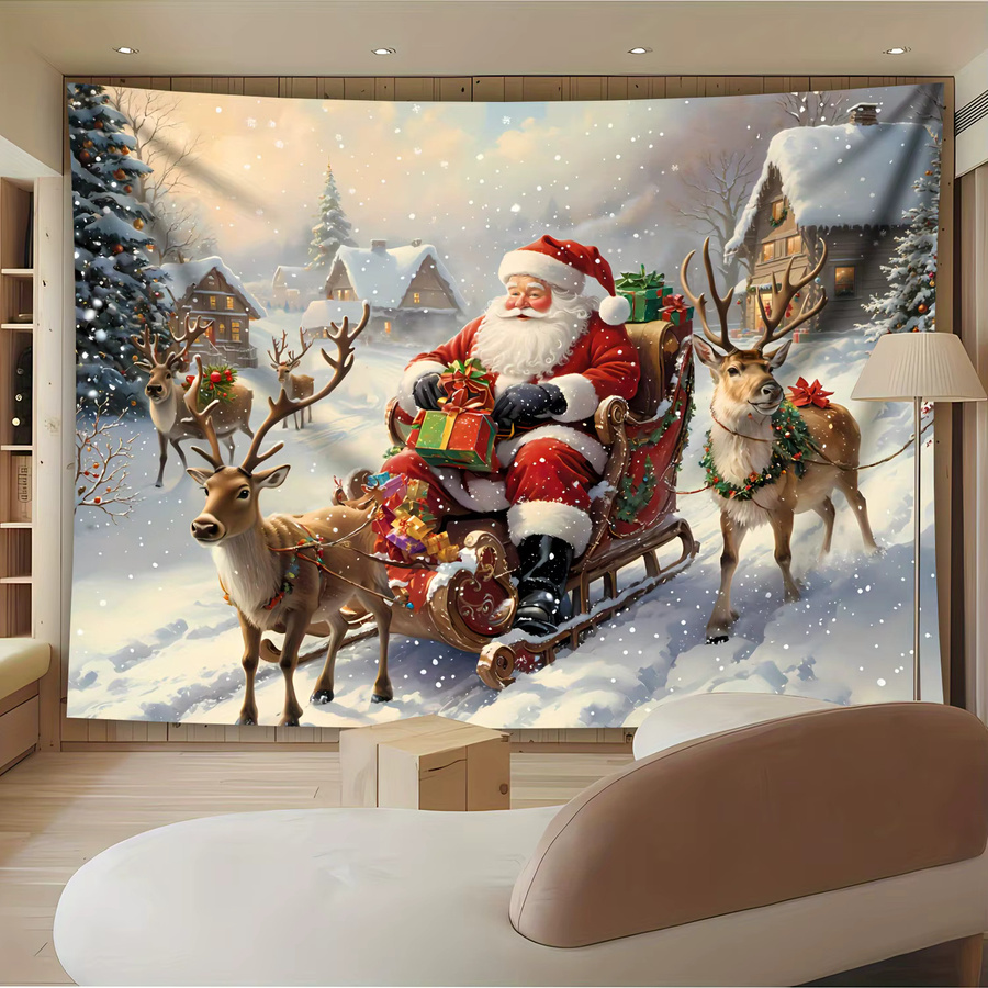 VIKAMA Weihnachts-Wandbehang mit Weihnachtsmann, Schlitten und Rentier, Mehrfarbig, B/H: 75 x 58 cm - Bild 3