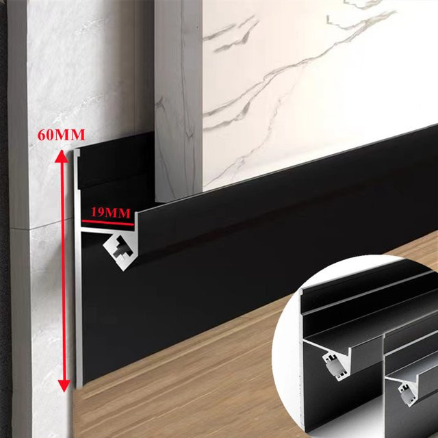 Ksdligh Aluminium LED Profil für die versteckte Trockenbau-Fußleiste in Schwarz und Silber mit warmweißem Licht - Bild 1