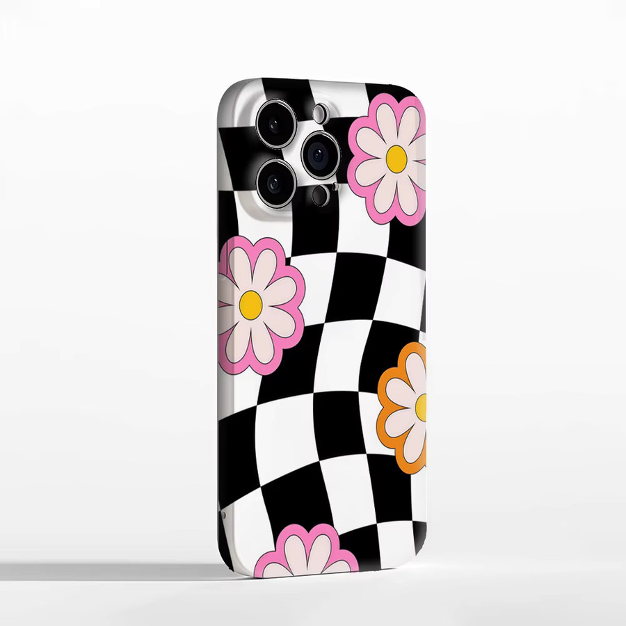 Schachbrettblumen Handyhülle für Apple iPhone 17 16 15 14 13 12 Pro Max Plus mit doppelschichtiger Rückseite in Multicolour - Bild 3