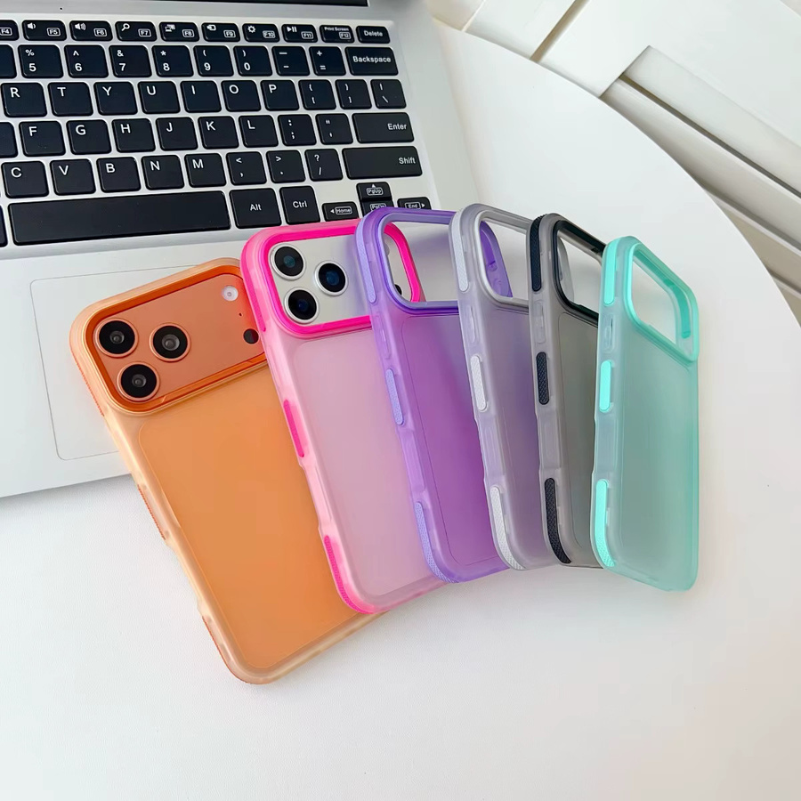 Stoßfeste TPU-Telefonhülle von szHAIyu für iPhone 11 bis iPhone 17 Pro Max mit mattem, durchscheinendem Design und buntem Rand in Multicolor und Orange - Bild 3