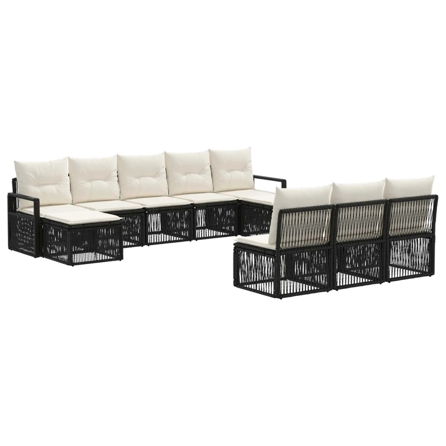 vidaXL Gartensofa-Set 10-teilig in Schwarz mit Polsterung und Ottoman, modernes Lounge-Set aus Rattan und Metall für den Außenbereich - Bild 2
