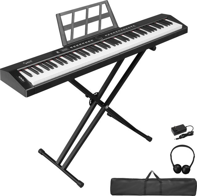 LEI Digitalpiano mit 88 halbgewichteten Tasten, Bluetooth und MIDI, inklusive X-Ständer, Kopfhörern und Tragetasche, Schwarz - Bild 1