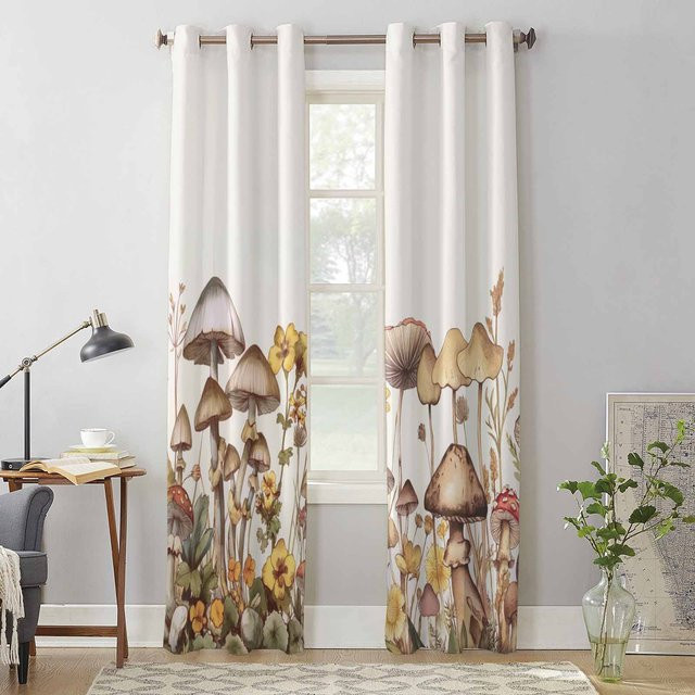 Super Six Vorhänge mit floralem Gänseblümchen-Design, semi-transparent, Weiß, B: 135 cm, H: 245 cm, 2er-Set - Bild 1