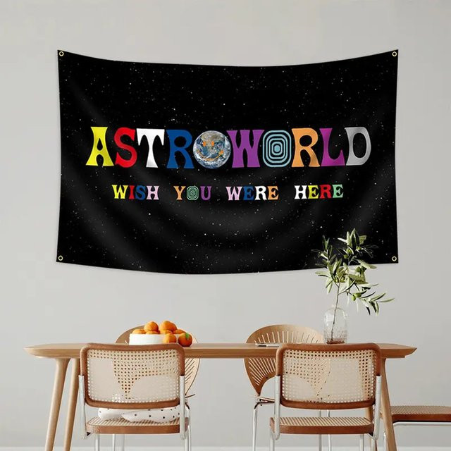 VIKAMA Astroworld Wish You Were Here Wandteppich, Hip-Hop Wandbehang in Multicolour, B: 60 cm, H: 40 cm - Bild 1