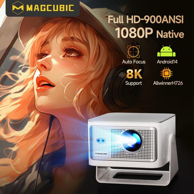 Magcubic HY350Max Projektor mit Android 14, 900 ANSI Lumen, Autofokus, 1080P Full HD, 8K Unterstützung, Wifi6 und Bluetooth 5.4, Weiß - Bild 1