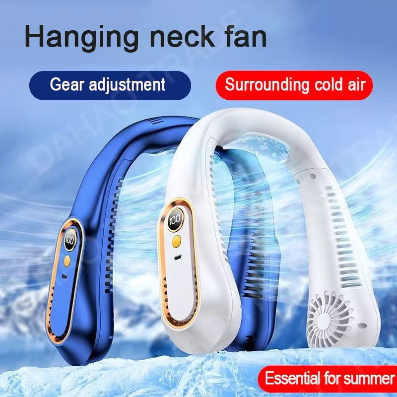 Tragbarer JIYUE Halsventilator in Blau mit 8000 mAh Akku, blattlos, wiederaufladbar und LED-Digitalanzeige - Bild 2