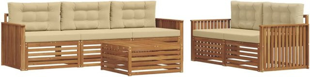 vidaXL Outdoor-Sofagarnitur 6-teilig aus Akazienholz mit Kissen in Natur und Beige - Bild 1