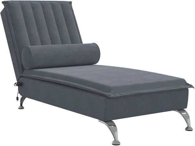 vidaXL Massage-Chaiselongue aus Samt in Dunkelgrau mit Nackenrolle - Bild 1