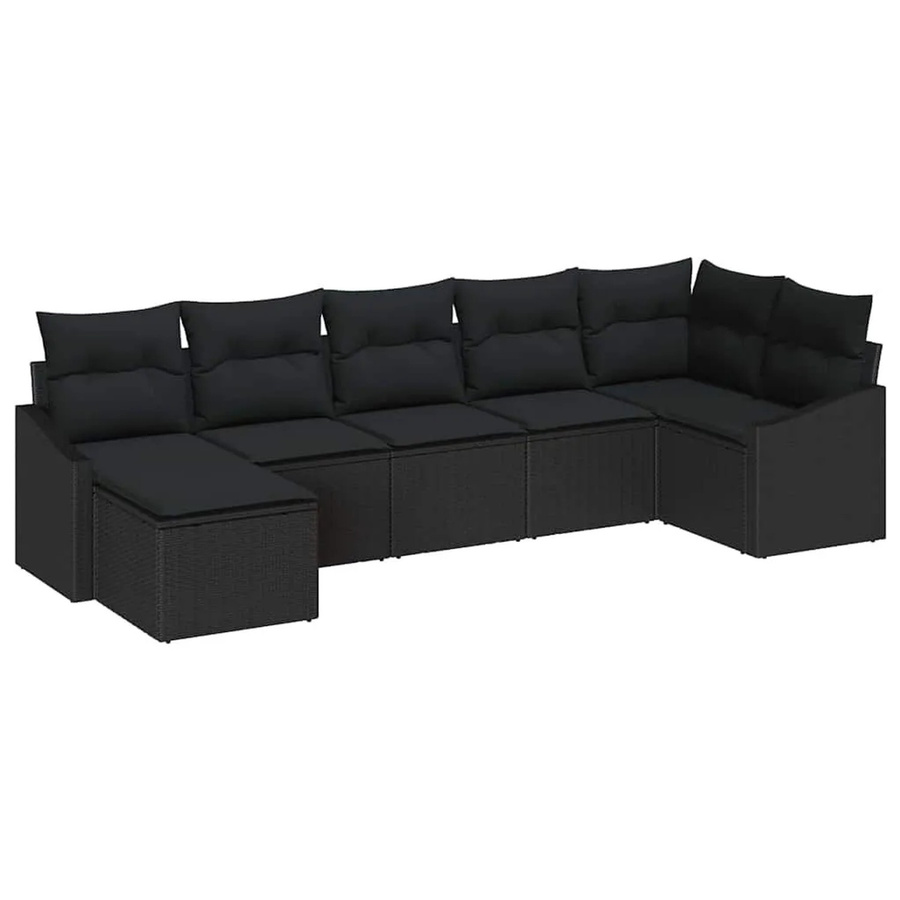 vidaXL Garten-Sofa-Set aus Poly-Rattan in Schwarz, 7-teiliges L-Shape Lounge-Set mit Polstern und Kissen für Terrasse und Balkon - Bild 2