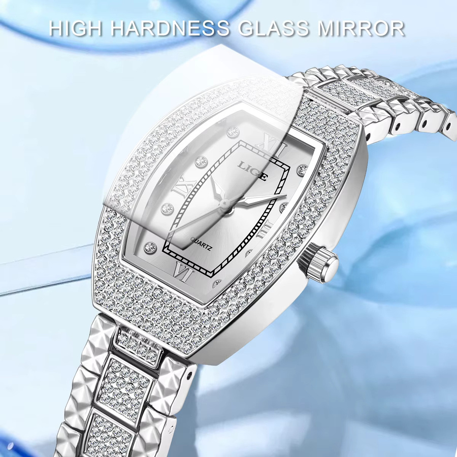 LIGE Armbanduhr Edelstahl, Quarz, Diamantbesetzt, Weiß, Silber, Damen - Bild 2