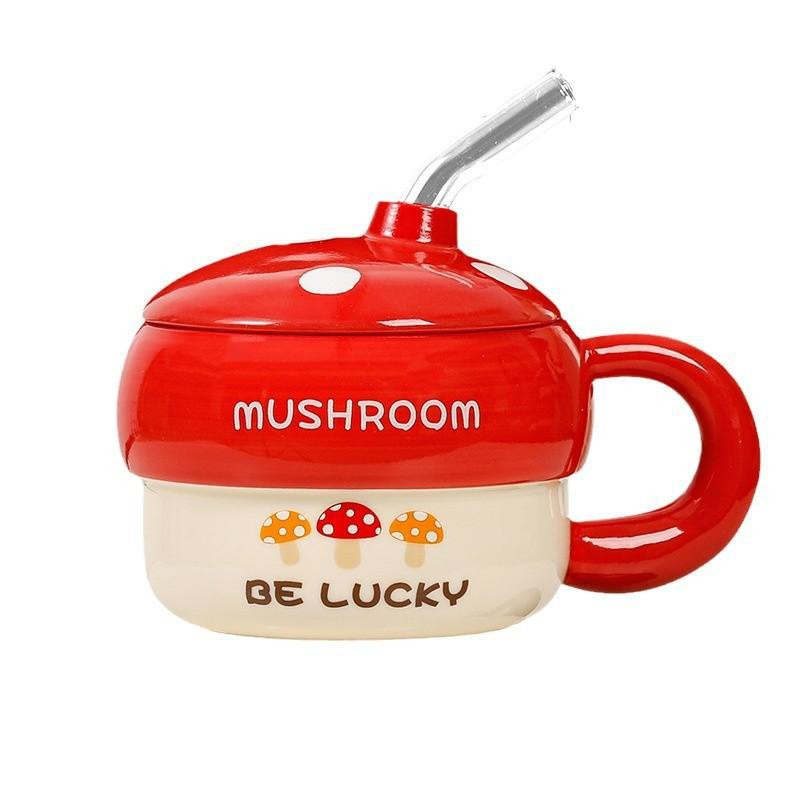 Keramischer Strohbecher mit Cartoon-Pilz-Design für kreative Geschenke, 430 ml - Bild 4