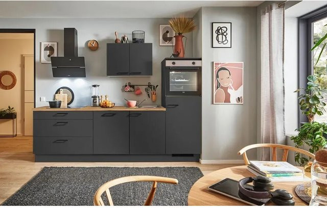 pino Küchenzeile Grafit mit 1 Geräteschrank, Breite: 250 cm, Tiefe: 60 cm, Höhe: 174 cm - Bild 1
