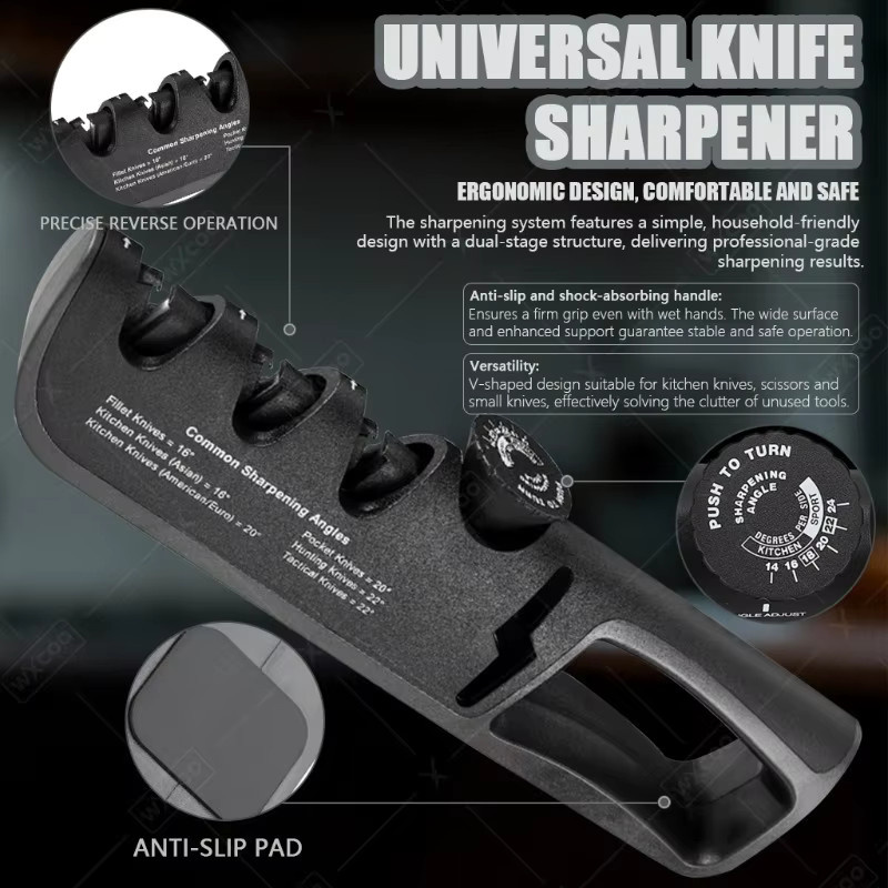 WXCOO 4-in-1 Küchenmesserschärfer in Schwarz mit rutschfestem ergonomischem Griff für Messer und Scheren - Bild 3