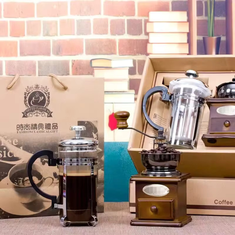 Vintage Kaffeemaschine Set mit manueller Handkurbel-Kaffeemühle und French Press Pot - Bild 2