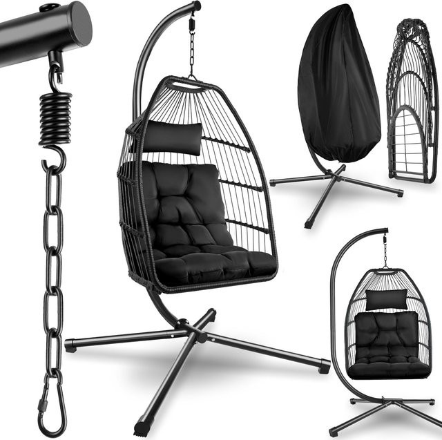 tectake Hängesessel Ariane in Schwarz mit extra dicken Sitz- und Kopfkissen, inklusive Schutzhülle, B/T/H: 98 x 107 x 202 cm - Bild 1
