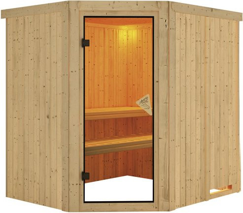 Karibu Sauna Talsen für 3 Personen aus Fichte in Beige, B/T/H: 198 x 170 x 196 cm - Bild 1