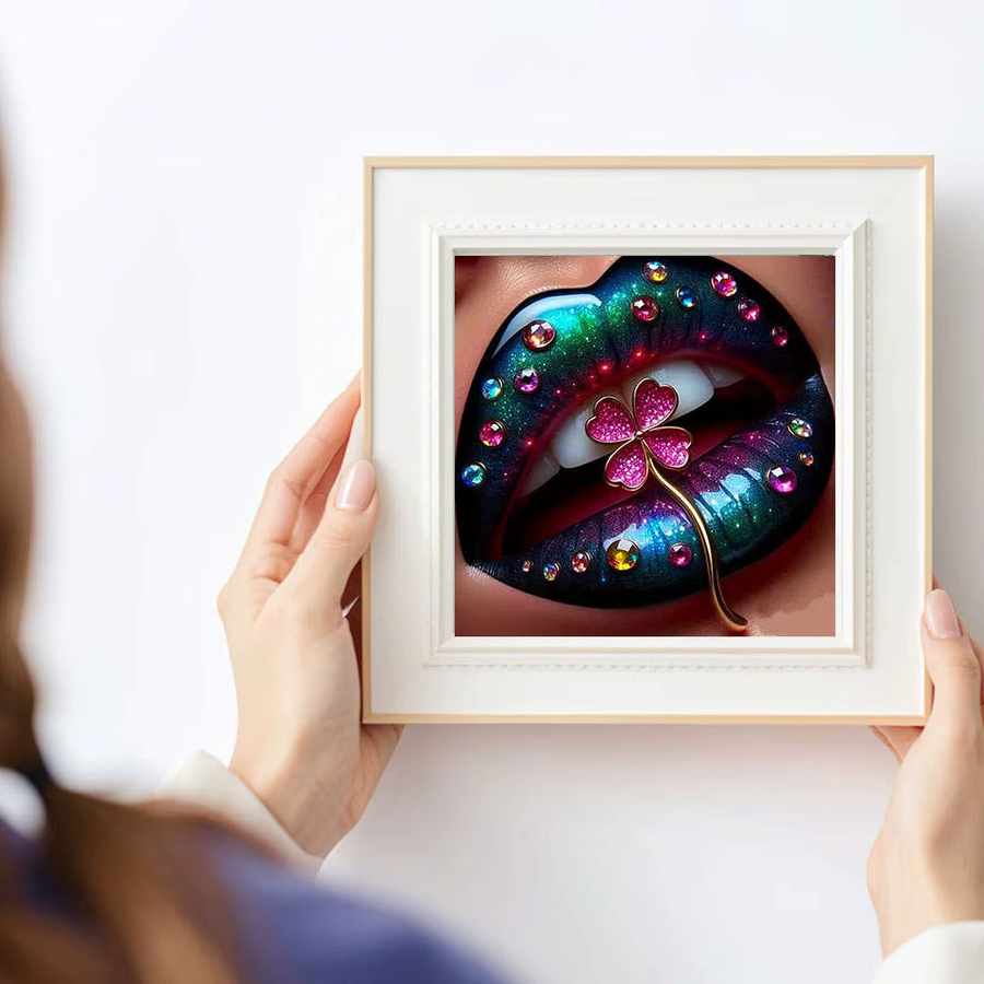 HUACAN 5D Diamant-Stickerei-Set mit abstraktem Lippen-Design in Mehrfarbig, B/H: 20 x 20 cm - Bild 3