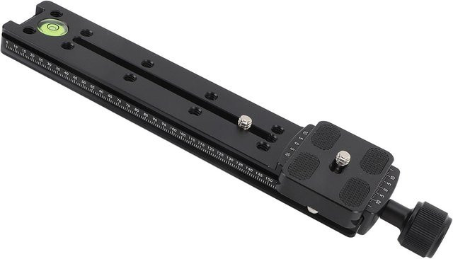 Koogeelife Schiene Knotenkopf-Schiebeklemme aus Aluminium in Schwarz, 14 Zoll mit Schraubskala und Wasserwaage für Arca Knotenkopf-Schieber und Schnellspanner - Bild 1