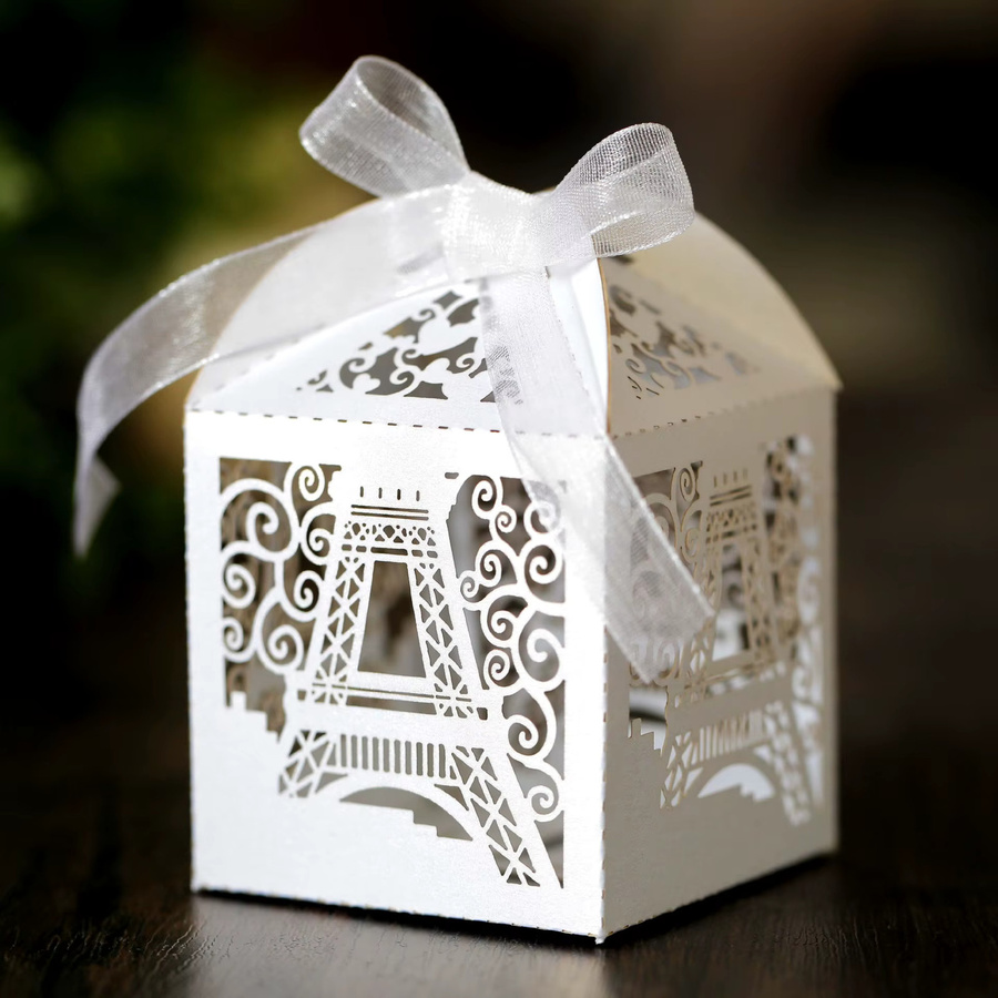 20er Set Eiffelturm Süßigkeitenboxen für Hochzeiten und Partys in Weiß aus Papier - Bild 1