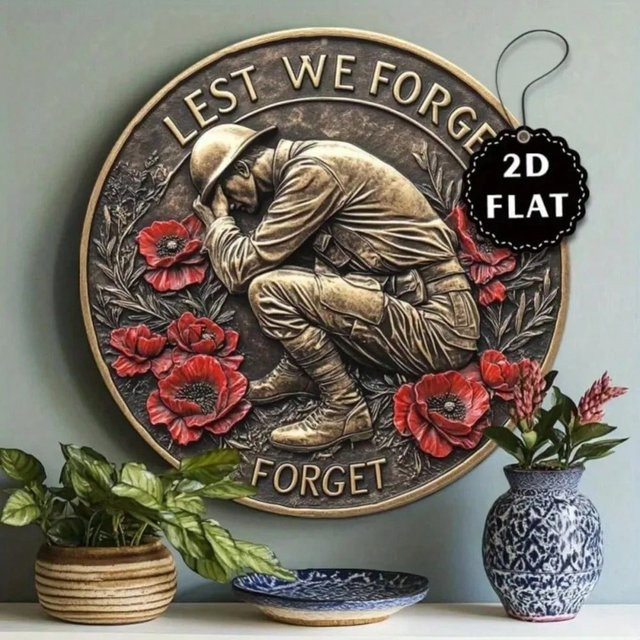 ANZAC Gedenktafel aus Metall von CIFBUY mit rotem Mohn und Lest We Forget Motiv in Rot - Bild 1