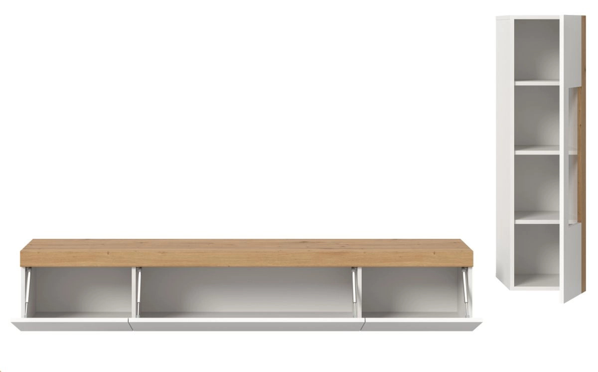 Inn.Furn Wohnwand 2-teilig Siena in Weiß und Eiche mit Vitrine und Lowboard, Breite: 225 cm - Bild 7