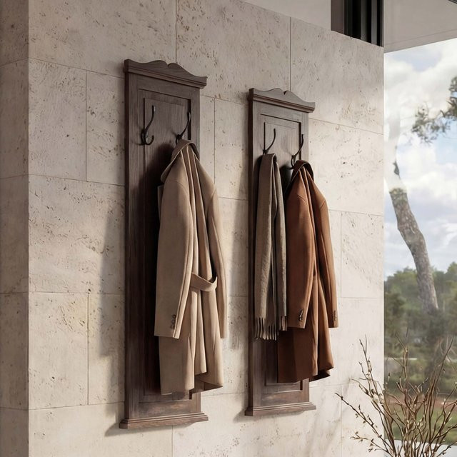 MCW 2er-Set Wandgarderobe H33 aus Paulowniaholz in Braun Shabby, B/H/T: 109 x 33 x 28 cm - Bild 1