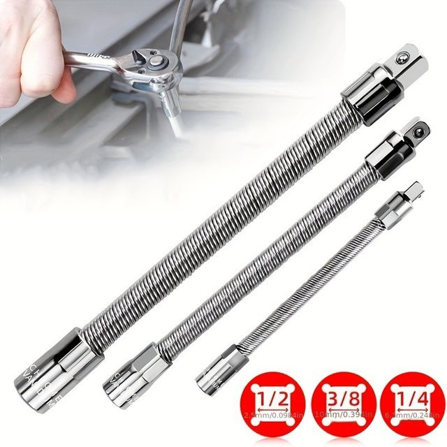 MANXI Flexibles Steckschlüssel-Verlängerungsset in Silber mit 1/4", 3/8" und 1/2" Antrieb für Autoreparaturen - Bild 1