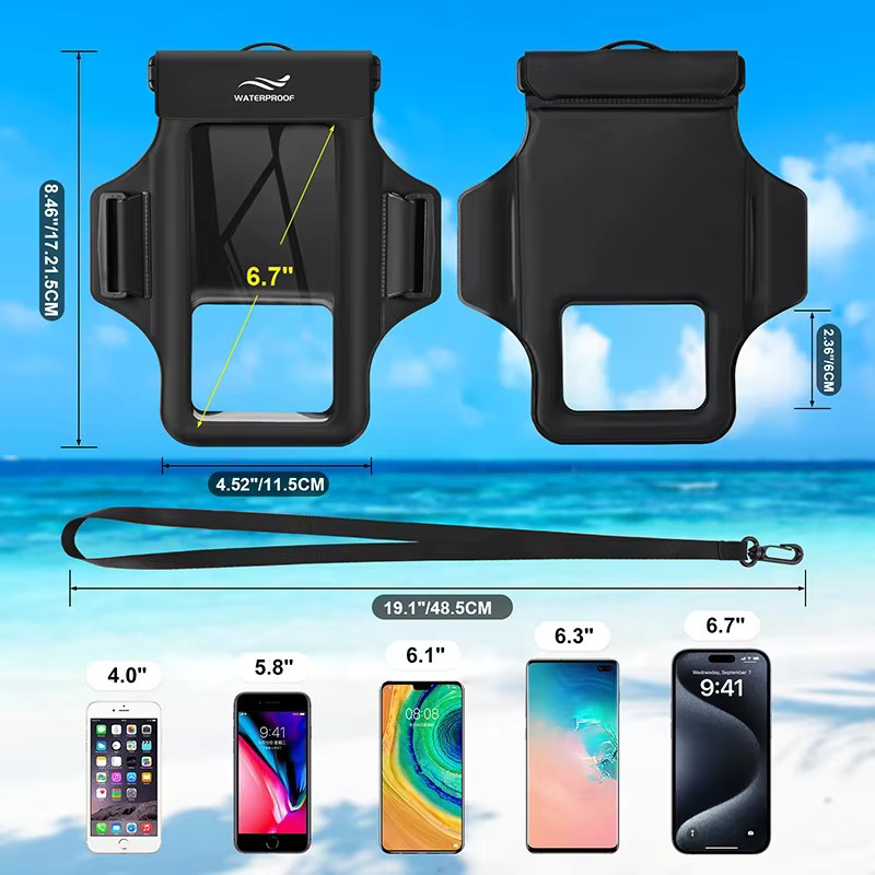 HAISSKY Wasserdichte Armband Handy Tasche in Schwarz für iPhone 17 16 15 14 13 12 Pro Max und 15 Plus zum Schwimmen, Surfen und Tauchen - Bild 5