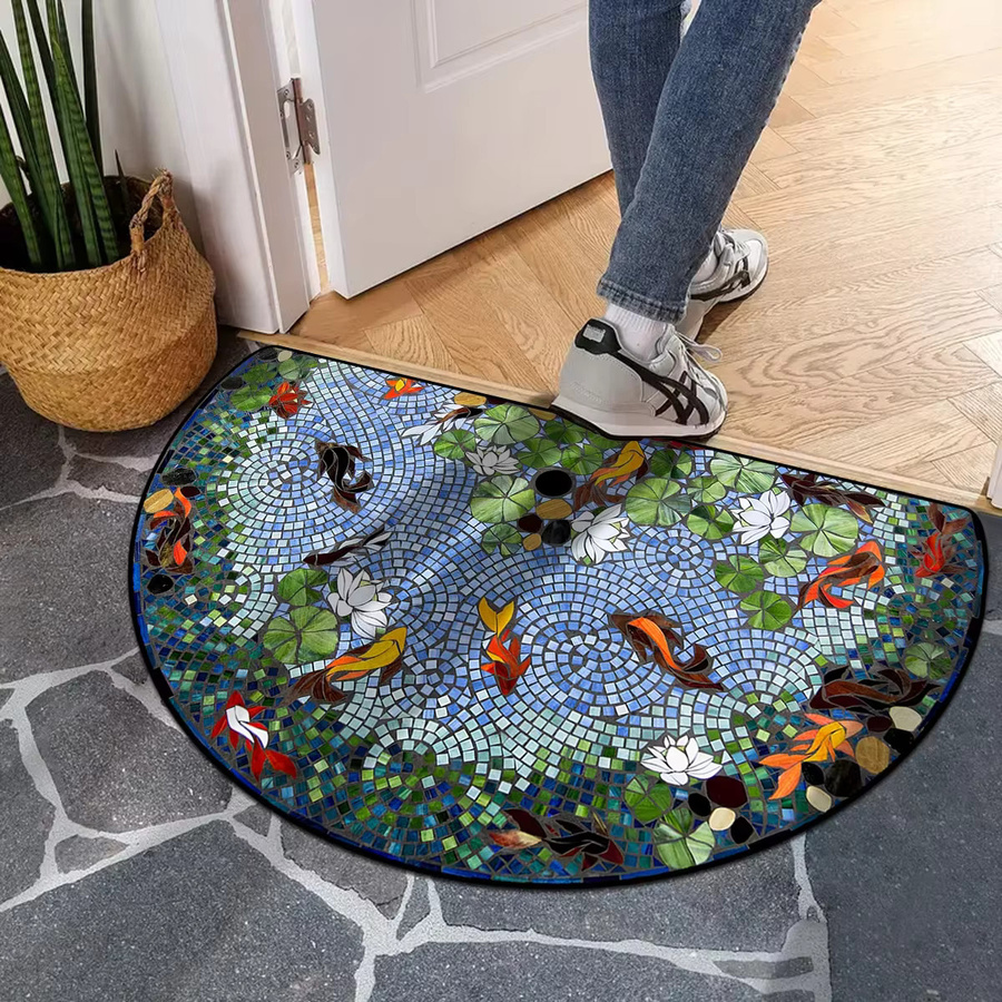 VIKAMA halbrunde Fußmatte mit floralem Design für den Außenbereich und Eingangsbereich, wetterfest und schmutzabweisend, Mehrfarbig, B/T: 60 x 40 cm - Bild 3