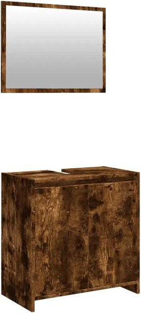 vidaXL 2-tlg. Badmöbel-Set aus Holzwerkstoff in Räuchereiche mit Schrank und Spiegel, Wandmontage, Braun - Bild 1