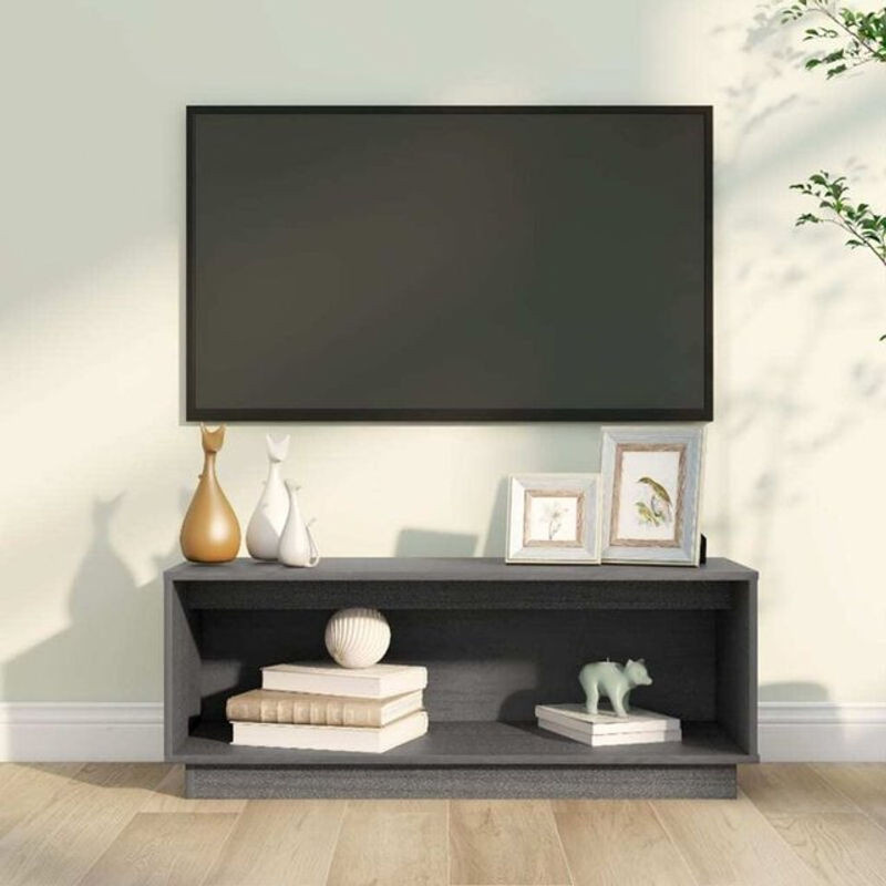 Vidaxl TV-Schrank aus Massivholz Kiefer in Grau, Modern und Minimalistisch, B/T/H: 90 x 35 x 35 cm - Bild 1