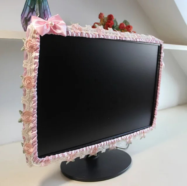 Staubschutz für TV und Computer-Monitor von 17 bis 30 Zoll, weicher Stoff für gebogene Bildschirme, Wandmontage oder Schreibtisch, in Blau oder Pink - Bild 1