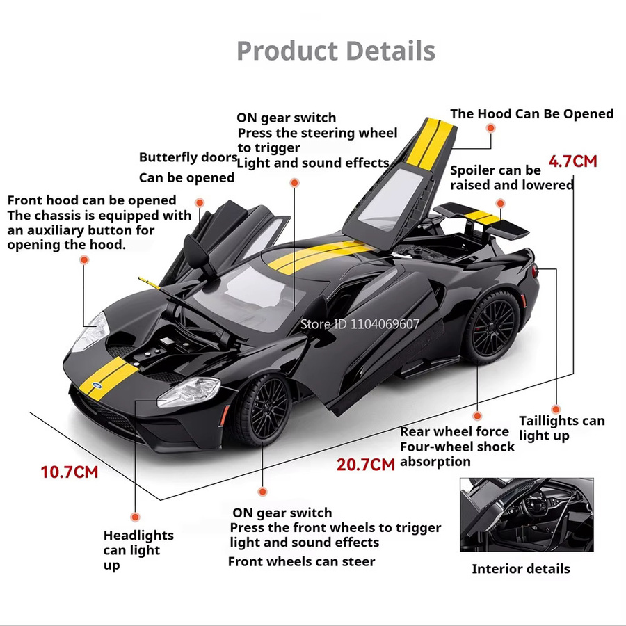 RMZ city GT Lykan Automodell, Maßstab 1:24, mit Licht und Sound, Metall - Bild 1