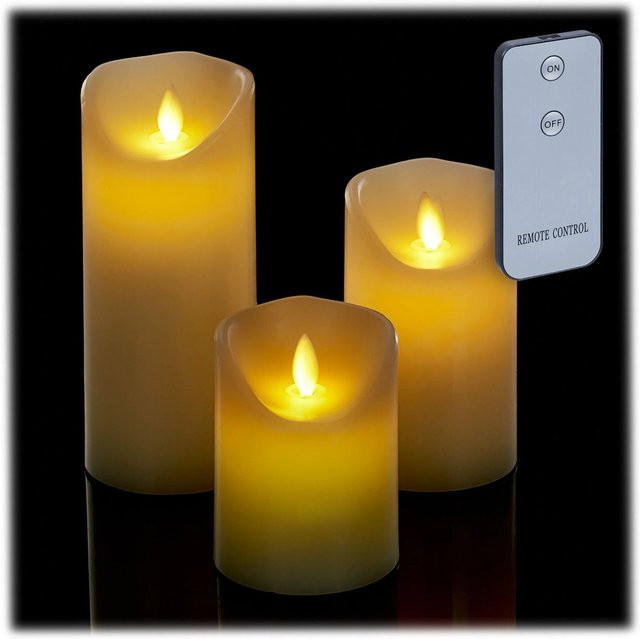 Relaxdays LED Echtwachskerzen 3er Set in Beige mit Fernbedienung und Timer, Flackerkerzen für Tischdekoration, Höhe: 17,5 cm, Durchmesser: 7,5 cm - Bild 1