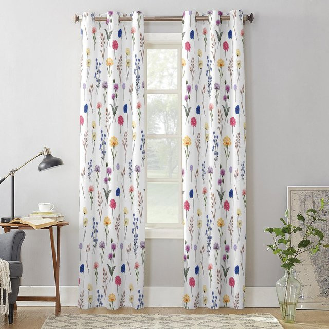 Super Six Aquarell Blumen und Blatt Fenstervorhänge aus Polyester in Weiß, semi-transparent, Breite: 135 cm, Höhe: 60 cm - Bild 1