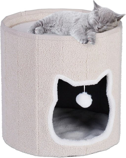 Faltbare Katzenhöhle von Relaxdays aus Polyester und MDF in Beige, B: 40 cm, T: 39 cm, H: 1 cm - Bild 1