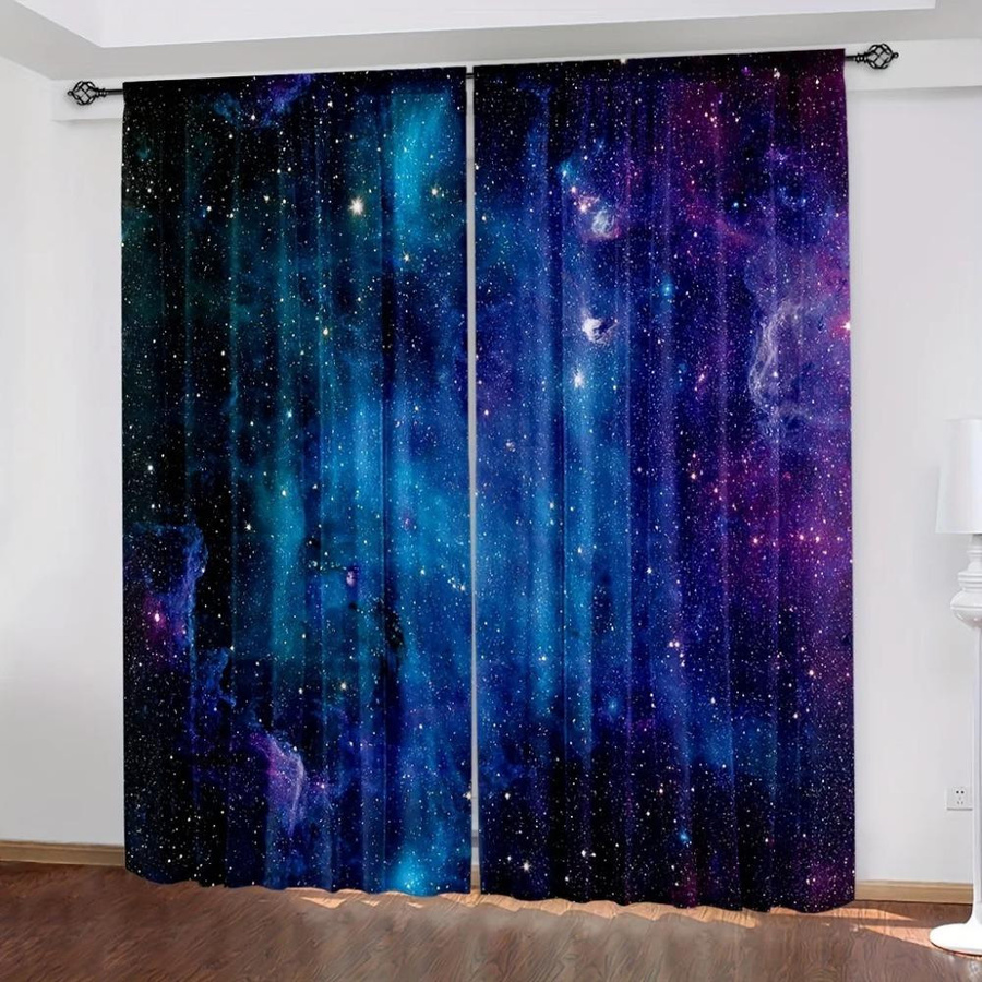 Yiran Furniture Galaxy Shining Stars Vorhänge mit Sternen-Print, 2er-Set, Mehrfarbig, B: 75 cm, H: 166 cm - Bild 2