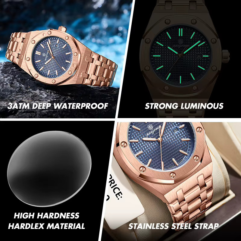 PAAZOMU Armbanduhr Quarz, Edelstahl, Schwarz, Roségold, Herren - Bild 3