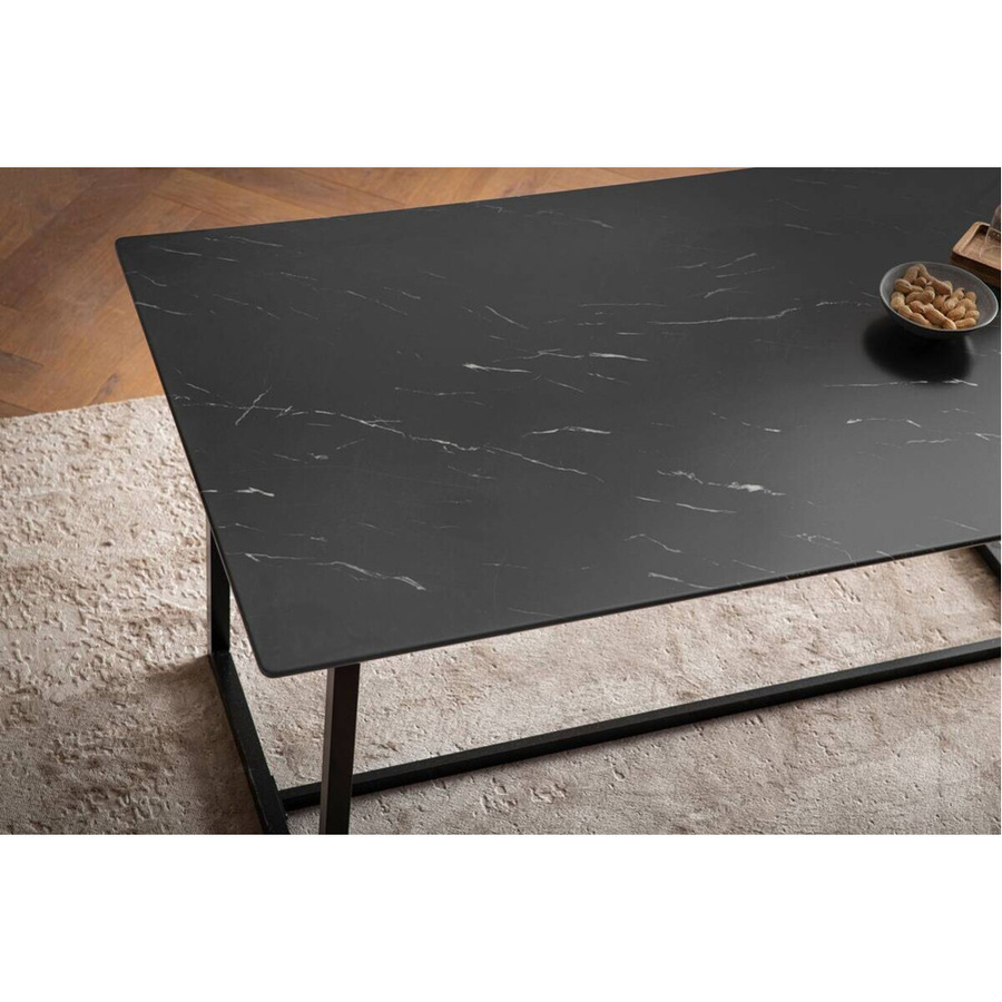 Moderner Esstisch in Marmoroptik Schwarz aus MDF und Eisen, B/T/H: 180 x 90 x 76 cm - Bild 4