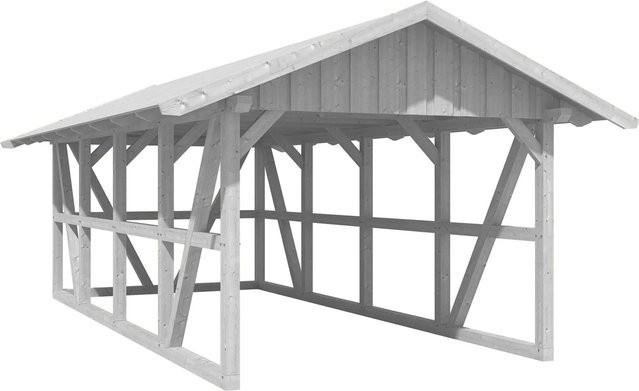 Skan Holz Carport Schwarzwald aus Fichtenholz mit Dachschalung und Rückwand in Weiß, B/T/H: 424 x 772 cm - Bild 1