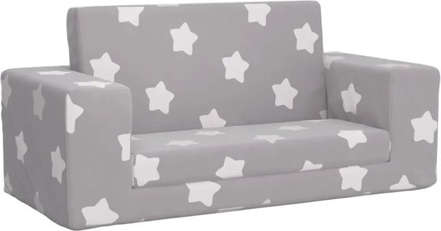 vidaXL Kinder-Schlafsofa 2-Sitzer Hellgrau mit Sternen aus weichem Plüsch, B/T/H: 84,0 x 38,0 x 34,0 cm - Bild 1