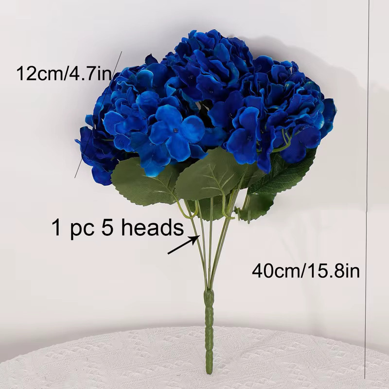 WQNJIN Künstliche Hortensien Seidenblumen mit 5 Blütenköpfen in Weiß und Blau für deine Hochzeitsdekoration und Tischdekoration - Bild 2