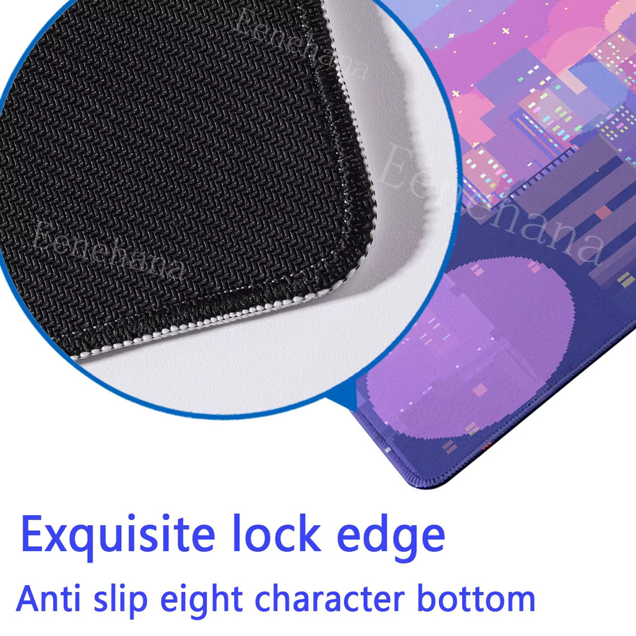 Eenehana Gaming-Mauspad Pixel Style Moon Cloud City in Multicolour mit HD-Druck und Overlock-Rand - Bild 5