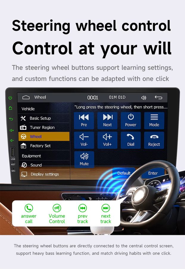 BQCC F9090W Single Din 9 Zoll IPS Kapazitiver Bildschirm mit CarPlay und Android Auto, Kabellos oder Kabelgebunden, Schwarz mit 7-Farben Ambientebeleuchtung - Bild 4