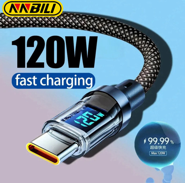 NNBILI USB Typ C Schnellladekabel mit Digital Display, 120W, Schwarz - Bild 1