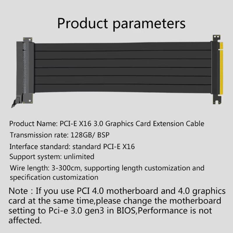 PCIe 3.0 x16 Riser Kabel für GPU, flexibles High Speed PCI Express 16X Verlängerungskabel und Port Adapter, Schwarz - Bild 5
