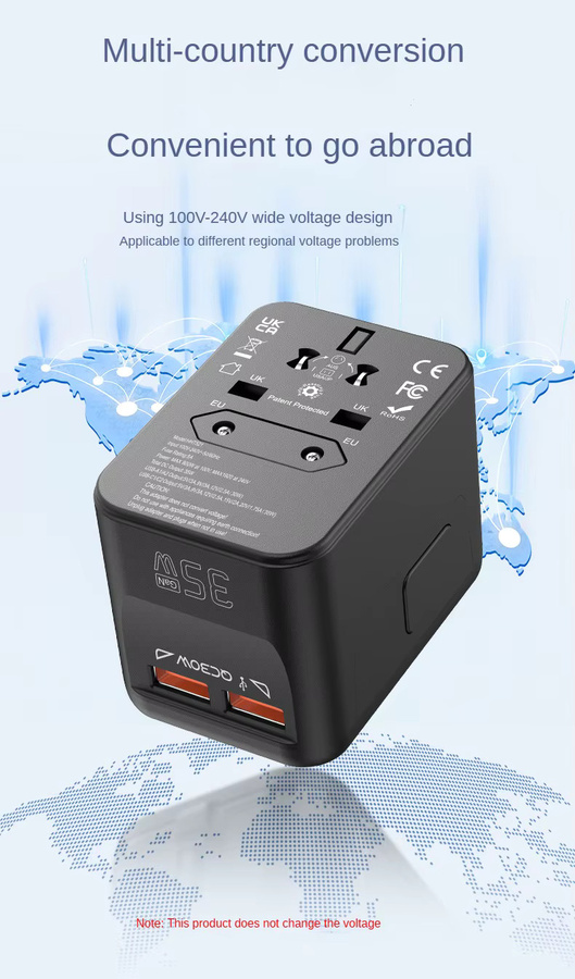deepartner 35W GaN Universal-Reiseadapter Multifunktionaler Steckdosenadapter und Ladegerät in Schwarz - Bild 2