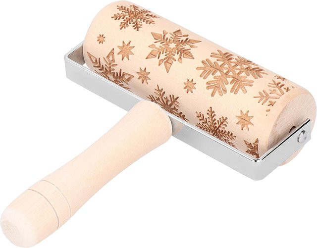 CosyHome Holz Nudelholz mit Weihnachts-Gravur in Beige - Bild 1