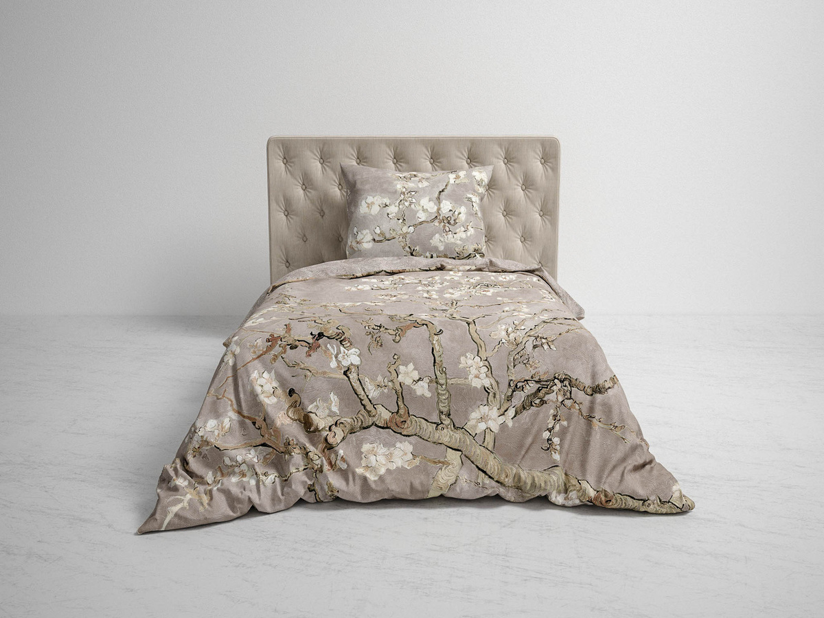 Heckett & Lane Mako-Satin Eco Bettwäsche Boaz Wood taupe mit floralem Blüten- und Astmuster, B/H: 155 x 220 cm - Bild 1