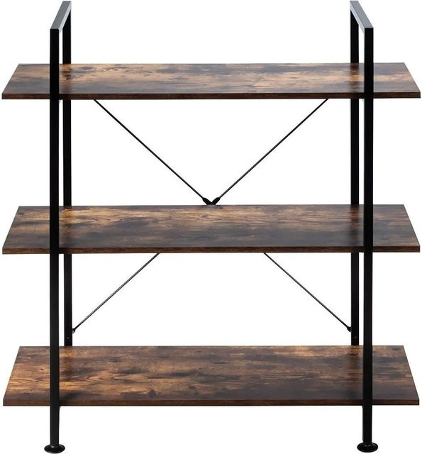 Costway 3-stufiges Bücherregal im Retro-Industriedesign aus Eisen und Spanplatte, Farbe: Braun, B/T/H: 90 x 36 x 99 cm - Bild 1